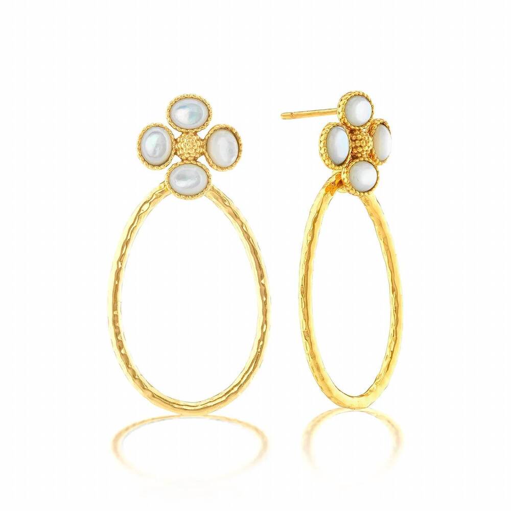 NEW CAPUCINE DE WULF women's berry clover teardrop earrings in mother of pearl